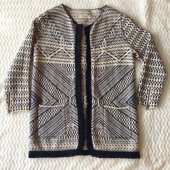 Lucky Brand Woven Open Front Fringe Cardigan - Picture 2 of 8
